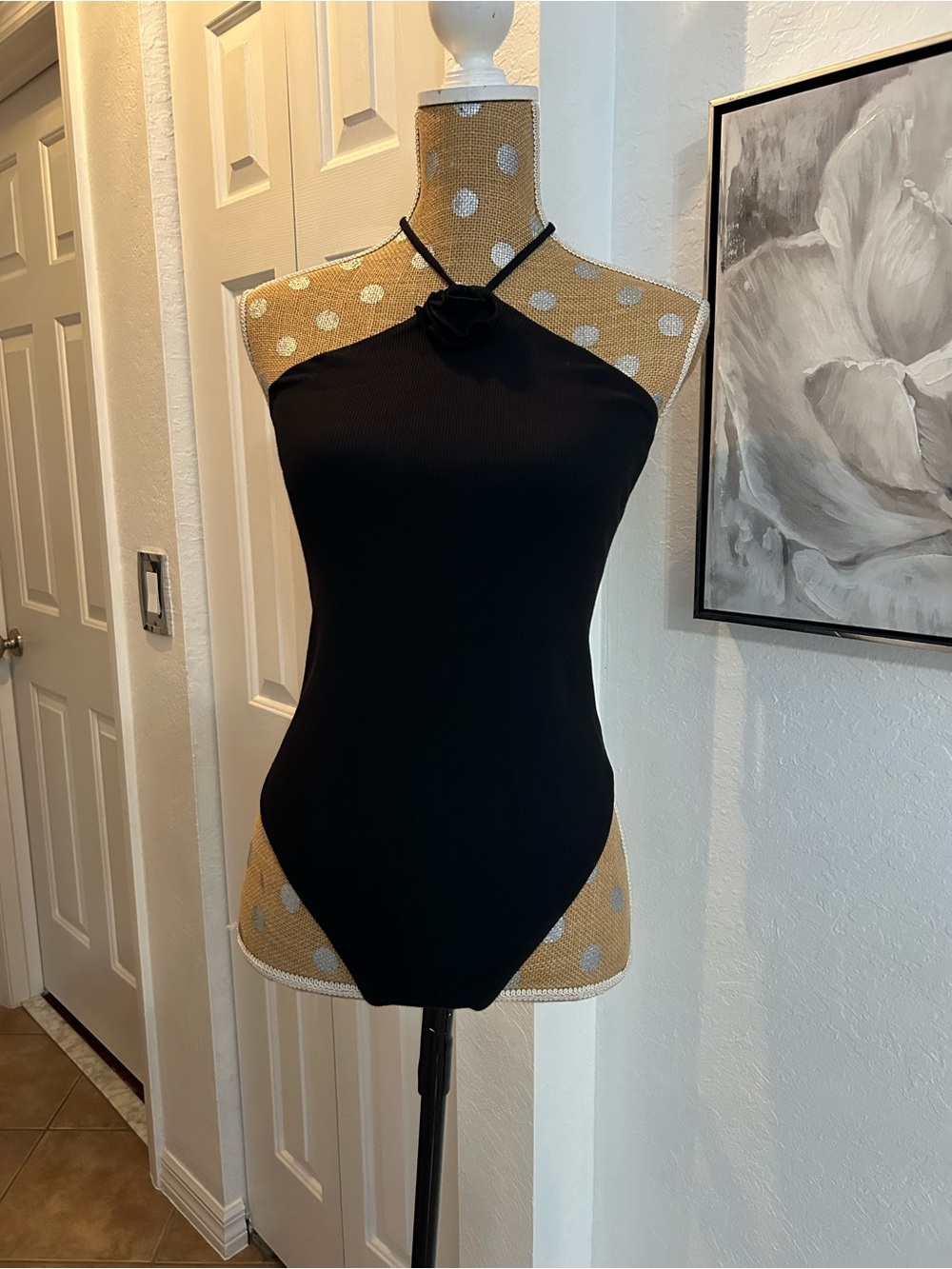 Black Halter Neck Women’s Bodysuit with snap button